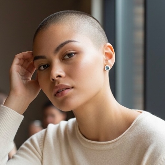 Mystic Moissanite Earrings Handcrafted in Halo Settings in Sterling Silver - Picture 4 of 8